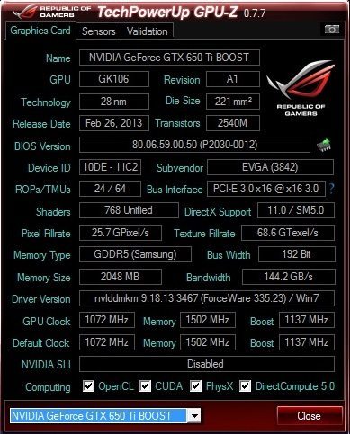 EVGA GeForce GTX 650 Ti BOOST Superclocked
