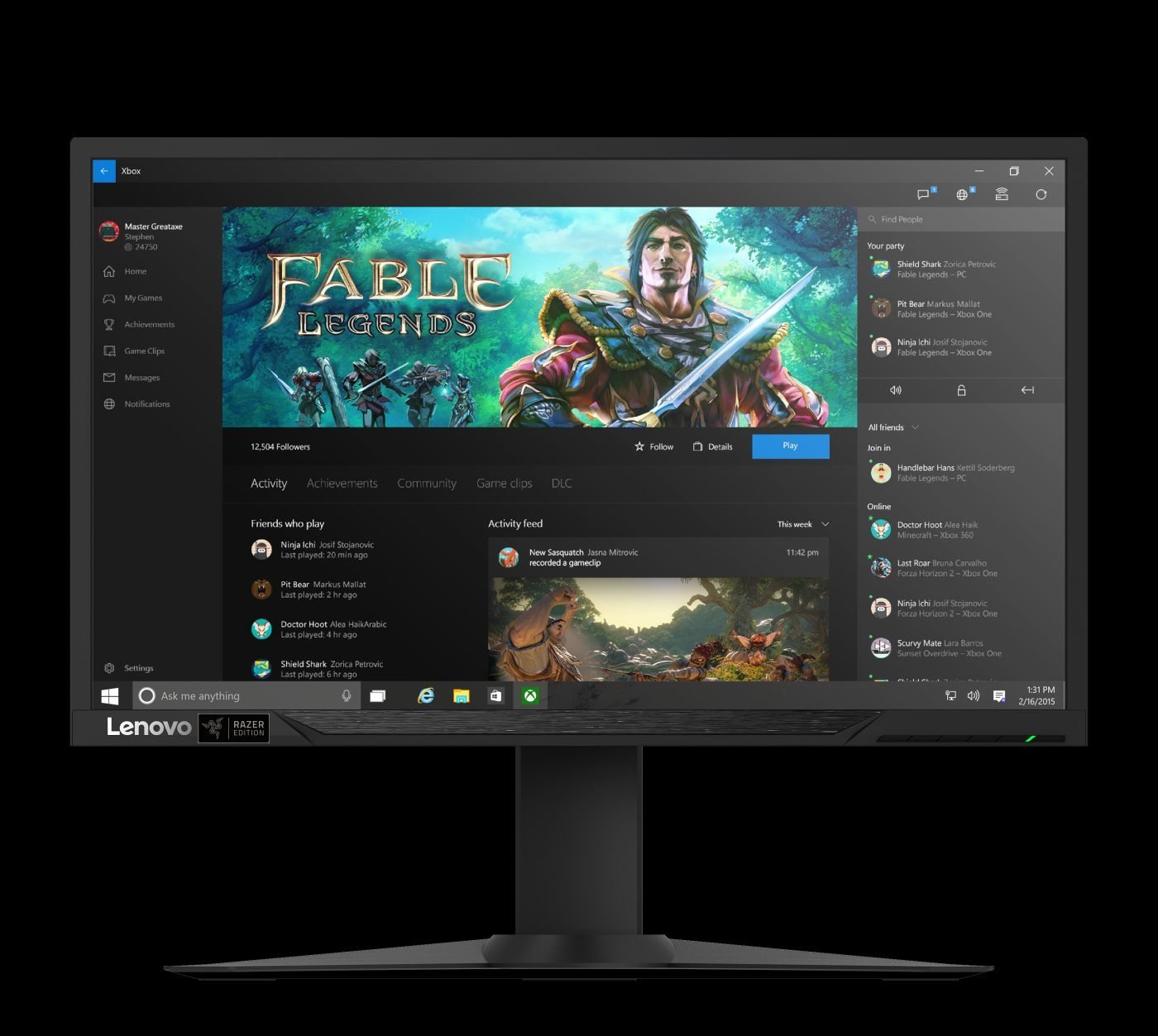 Lenovo Y27g RE Curved Gaming Monitor (front with wallpaper)