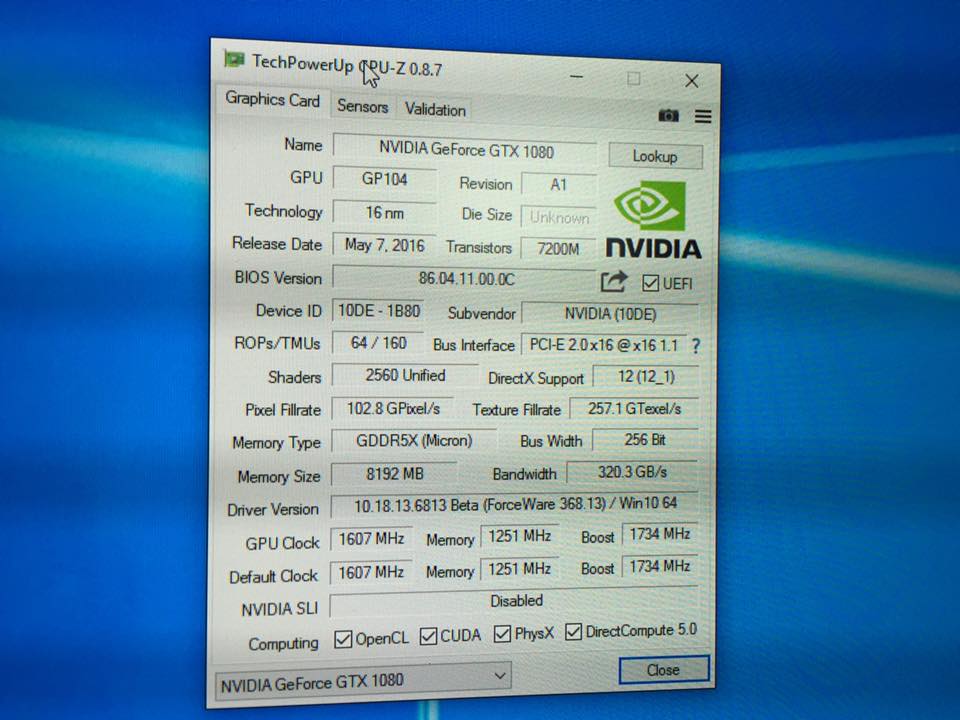 NVIDIA GeForce GTX 1080 GPU-Z